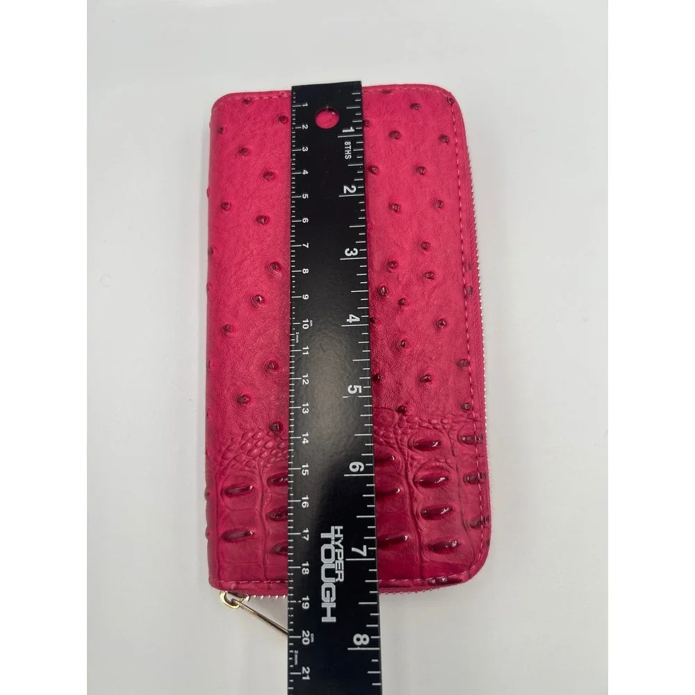 Unbranded‎ Fuchsia Pink Ostrich Croc Embossed Zip Around Continental Wallet Long